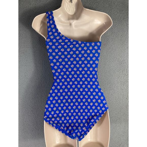 J.Crew Women's Ruched One-Shoulder Swimsuit 2XS Blue‎ Floral Print XXS - Picture 8 of 13